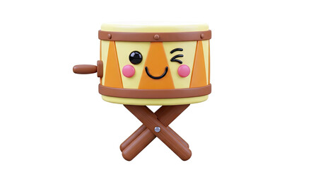 Cute Winking Drum Character on Wooden Stand