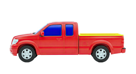 Red Pickup Truck with Yellow Bed Liner