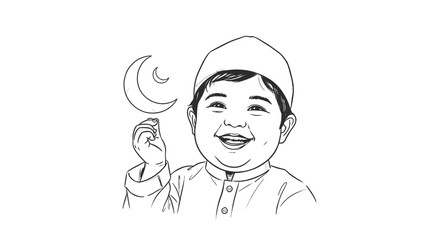 Obraz premium Happy child holding crescent moon