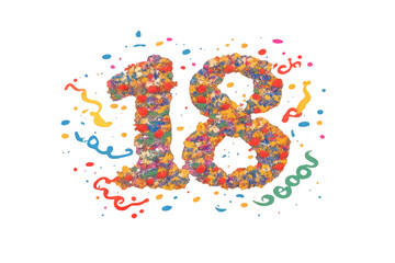 Obraz premium Eighteen confetti number celebrating birthday anniversary
