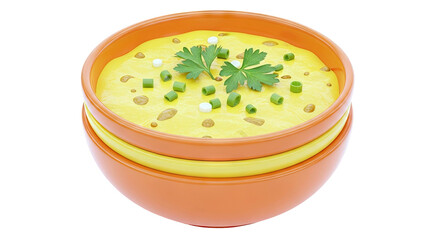 Bowl of Creamy Yellow Soup Topped with Garnish