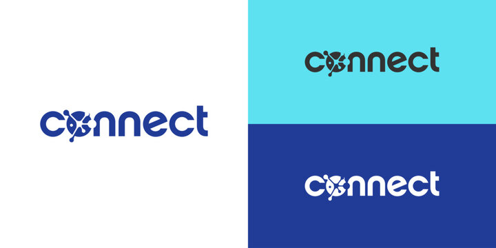 Creative modern wordmark connect logo design vector template. Technology connection logo design vector illustration.
