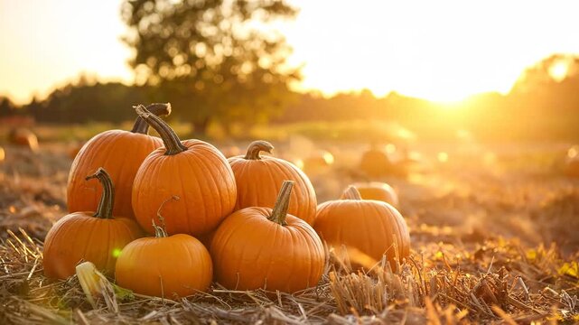 Pumpkin patch at sunset