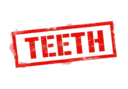 A red stamp with the word teeth isolated on transparent background