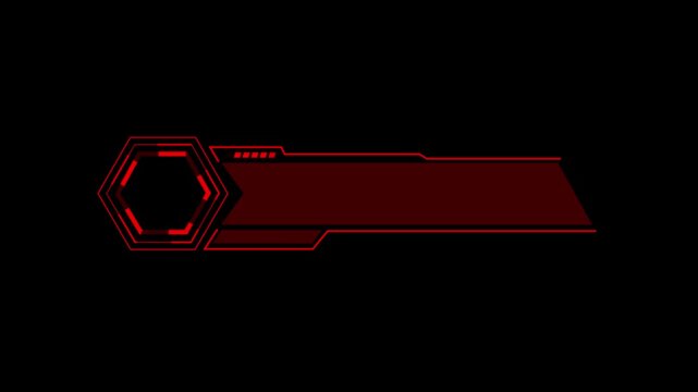 Futuristic HUD title bar with hexagon interface element. Digital UI panel for tech overlay and sci fi screen layout. Cyber style frame supports information display and callouts.