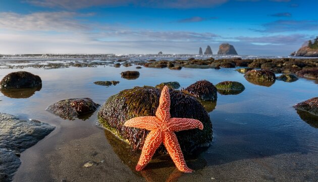 A Starfish Left On Rocks At Low Tide On Second Beach In Portrait Format