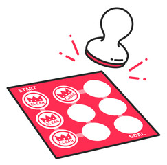 スタンプラリーの参加用紙にクリアの判子を押すシーンのイラスト