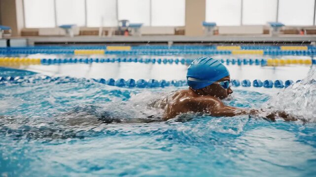 Swimmer in Action at Indoor Pool