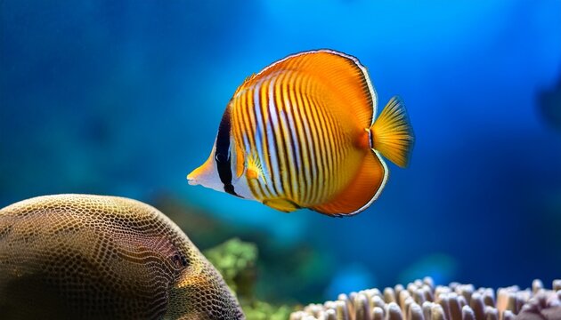 The Copperband Butterflyfish Chelmon Rostratus Also Known As The Beaked Coral Fish