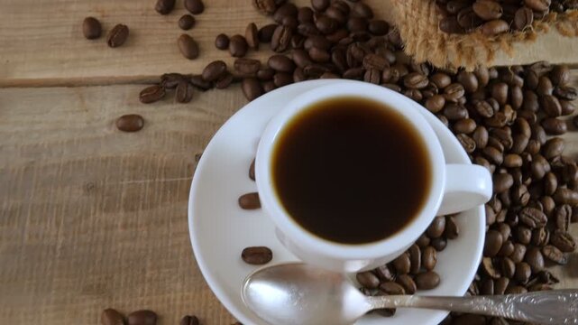 Fresh Morning Coffee On Wooden Table