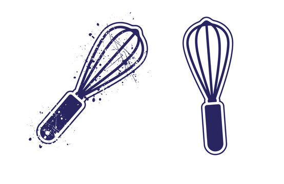 Grunge texture Two blue whisk illustrations one with grunge effect and one clean on white background Vintage Style
