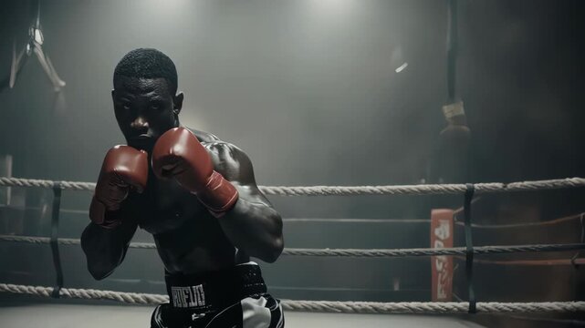 Boxer Training in Ring with Spotlight.