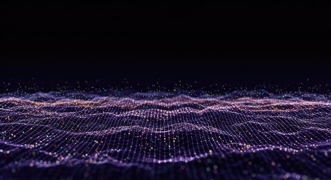 Abstract digital landscape featuring rhythmic, flowing sine waves across a complex mesh field. Ideal for futuristic technology concepts and data visualization ,gradient ,visualization ,blue