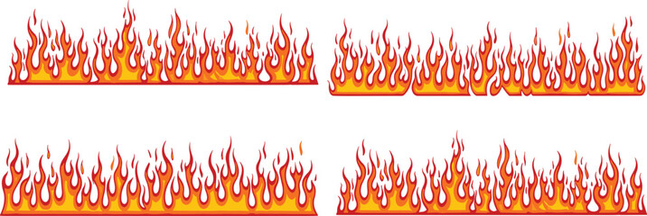 Realistic fire flames borders collection blazing hot burning elements isolated cartoon style vector illustration set © Sumon Creative