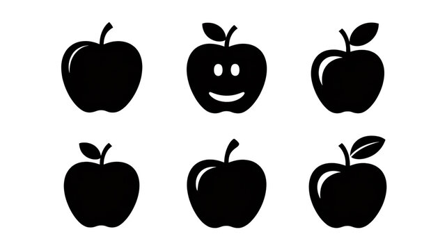 Collection of black apple icons with a smiley face