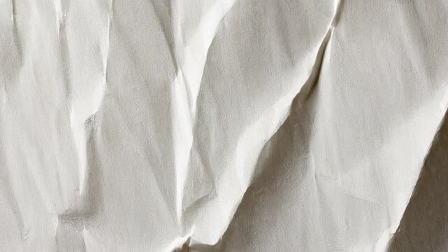 Animation of moving piece of paper on white background.White moving paper texture.Close up of a crumpled piece of white paper showing texture and subtle shadows across the surface.