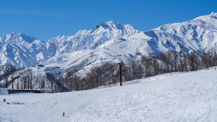 Fototapeta premium 北アルプスとスキー場ゲレンデ