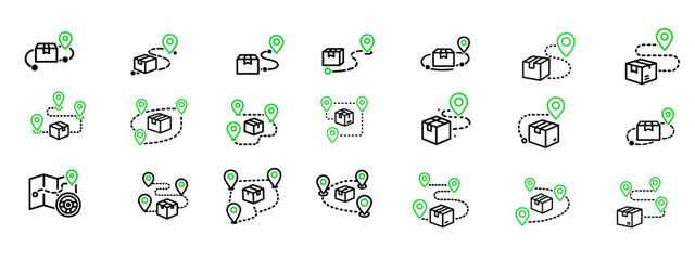 Logistics and Delivery Route Tracking Icons Set