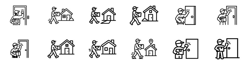 Home Delivery Service and Courier Line Icons Set