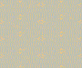 Gold and green vintage abstract vector seamless pattern, traditional Japanese geometric design.