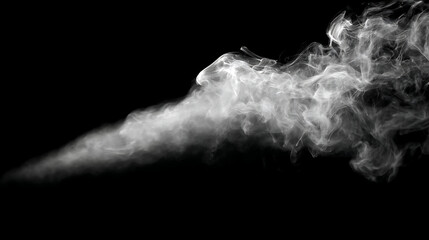 Wispy White Smoke Stream on Black Background vapor