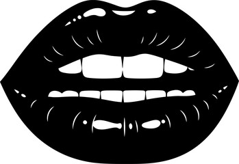 Black Sexy Lips Silhouette Vector Illustration Isolated on White Background,Simple black silhouette icon of a pair of lips representing a kiss,Sexy Lips Silhouette Vector