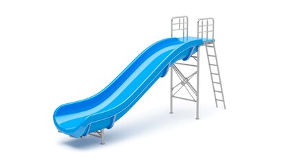 Blue Water Slide With Ladder In 3D Render isolate white background. 3d illustration