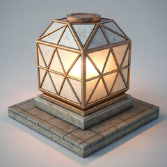 Elegant bronze lantern on stone pedestal with soft glow