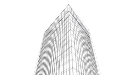 High rise building sketch. Line art