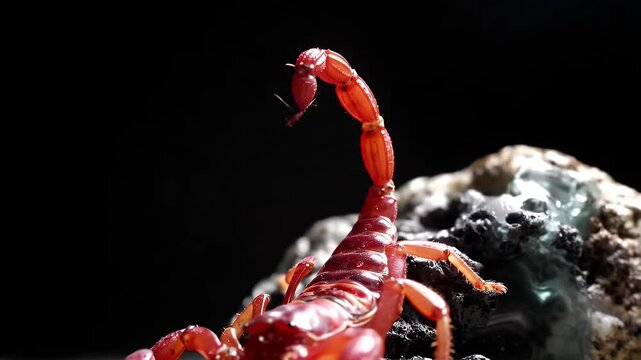 Red Scorpion Displaying Defensive Posture in Desert Environment