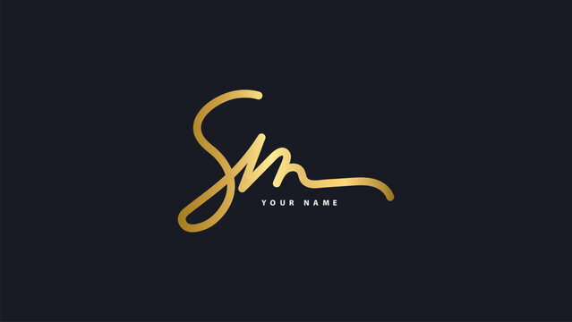 Exclusive Golden SM Signature Logo - Elegant Script Initial Design Template