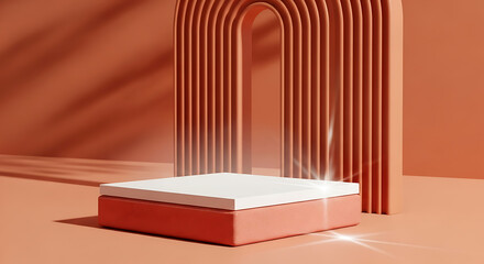 Empty Red Podium with Archway and Light.