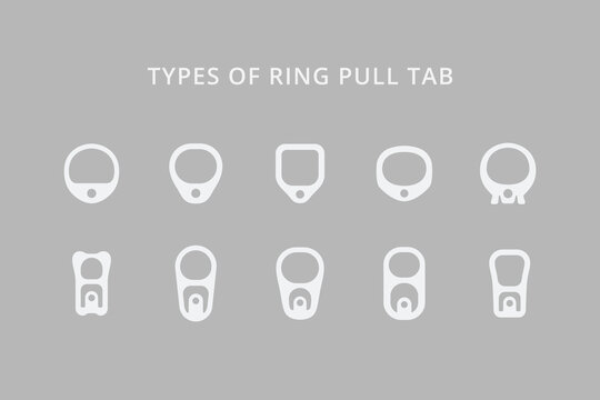 Pull ring can opener collections. Types of can pull tabs simple flat logo icon sign symbol vector illustration