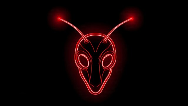 Red Neon Alien Head Vector Illustration on Black Background
