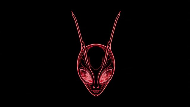 Red Neon Alien Head Vector Illustration on Black Background
