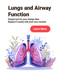 Lungs airway function anatomy organ diagram healthy respiratory system with trachea bronchi surrounded by abstract plants medical banner