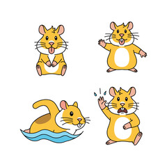 Obraz premium Cartoon hamster set with different actions and emotions on white background