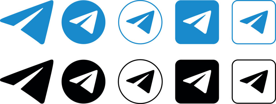telegram logo icon set, Collection of telegram logo variations in different colors and shapes on a white background