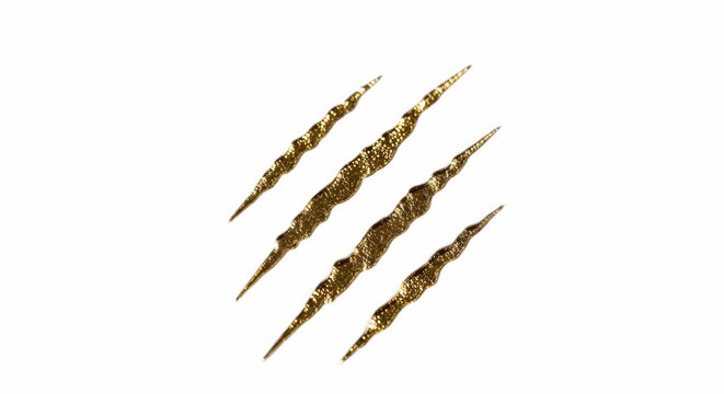 Golden Claw Scratch Marks Isolated on White Background &ndash; Metallic Slash Effect