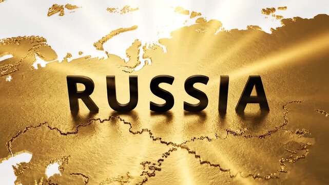 Golden map highlighting Russia