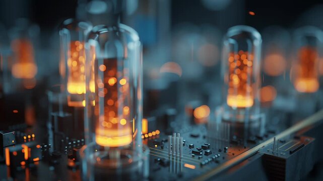 Precision electronics manufacturing enabled by rare earth materials, close-up view of advanced device components with glowing mineral details, clean modern industrial design, realistic lighting