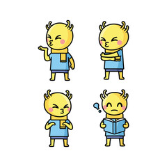Naklejka premium Cartoon character showing different emotions and gestures with cute expression