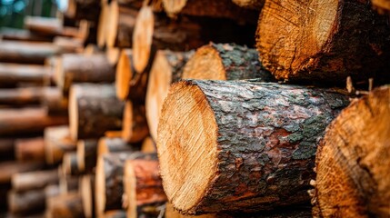 Stacked logs with visible tree rings and textured bark, arranged closely together in a natural woodpile.