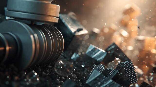 Rare earth elements enabling future technology concept, crystalline minerals powering precision motors and energy systems, cinematic depth of field, dark-to-light contrast, realistic high-tech 