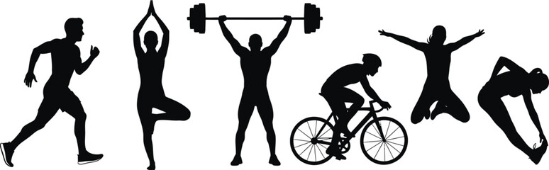 Obraz premium Fitness Silhouettes Exercising Outdoors