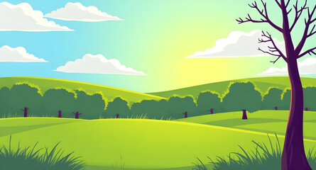 Obraz premium landscape, nature, grass, greenfield, meadow, field, pasture, plain, countryside, rural, outdoor, scenery, horizon, farmland, sky, blue, clouds, cloudscape, daylight, sunlight, sunny, bright, fresh, c