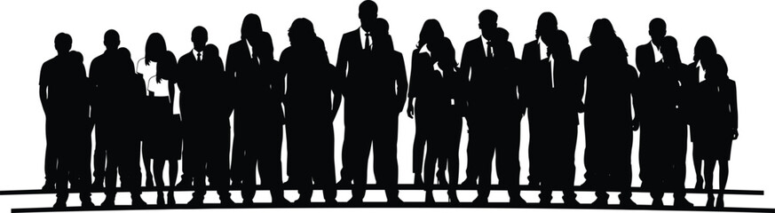 Business people silhouette group standing together representing teamwork leadership diversity corporate success professional workforce concept isolated illustration