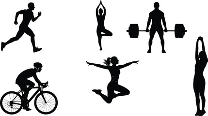 Fitness Silhouettes Exercising Outdoors