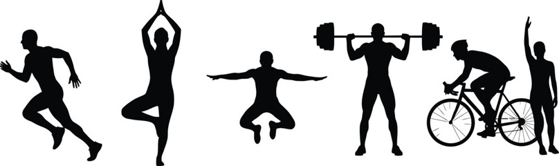 Black Silhouettes of People Exercising and Playing Sports