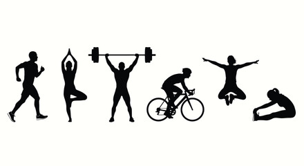 Black Silhouettes of People Exercising and Playing Sports